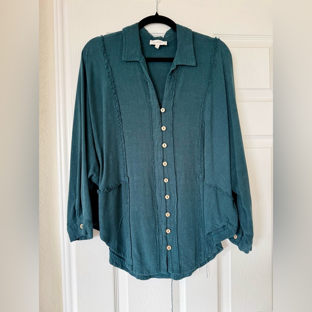 Teal Button-Up Women's Top - L - Böhme